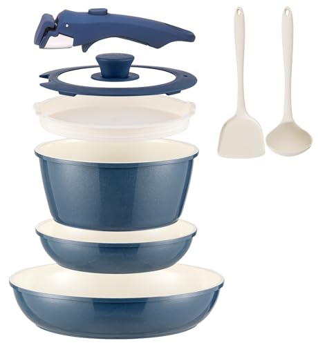 8Pcs Pots and Pans Set Nonstick Ceramic Cookware Set Removable Handle Induction Kitchen Cooking Set with Frying Pans and Sauce Pan