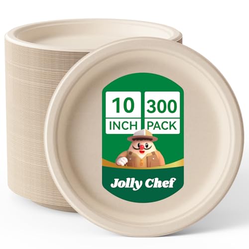 Compostable Heavy Duty Plates 𝟭𝟬 𝗜𝗻𝗰𝗵 [𝟯𝟬𝟬 𝗣𝗮𝗰𝗸] Eco (300 Count)
