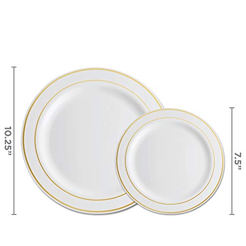 100 Piece Plastic Party Plates White Gold Rim (50 Count)