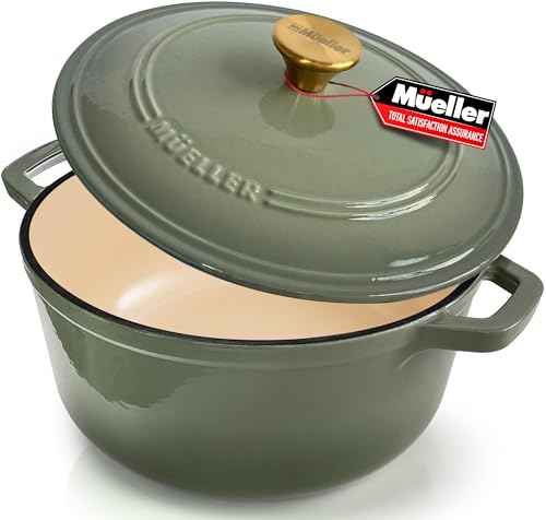 MUELLER HOME 7.5 Quart Enameled Cast Iron Dutch Oven For Sourdough Bread Baking