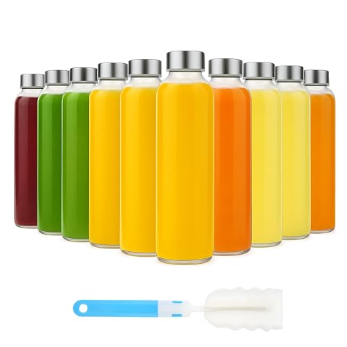 10 Pack] 18 oz Glass Water Bottles with Lids (10 Count)