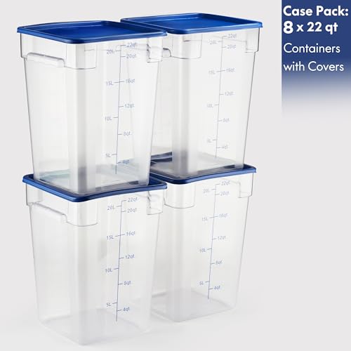 8 Pack 22 Qt NSF Clear Polycarbonate Food Storage Containers with Blue Lids (8 Count)