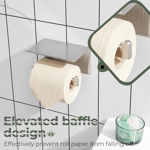 Toilet Paper Roll Holder Brushed Nickel Toilet Paper Holder with Shelf Stainless Steel Bathroom Dispenser Wall Mounted