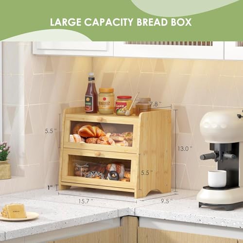 Double Layer Bread Box Container for Kitchen Countertop Homemade Bread