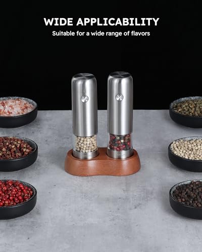 Mini Electric Salt and Pepper Grinder Set with Wood Base (2 Count)