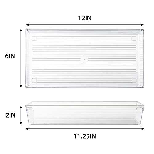 4 Pack 12"x 6" Large Size Clear Plastic Desk Drawer Organizer Tray Bathroom Office Kitchen Utensils Silverware Gadgets Dividers Desk Drawer Storage Bins Container for Dresser Cosmetic Makeup (4 Count)