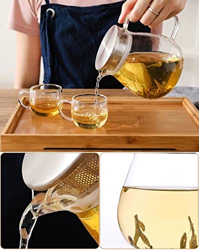 Glass Teapot with Removable Stainless Steel Filter Lid Stovetop & Microwave Safe Borosilicate Glass Kettle for Loose Leaf