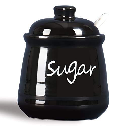 Ceramic Sugar Bowl with Lid and Spoon 12oz