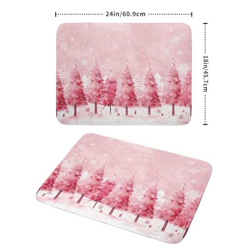 Pink Trees Dish Drying Mats Christmas Snowy Decor Drying Pad Kitchen Countertop Drainer Rack Mat 18 X 24 Inch