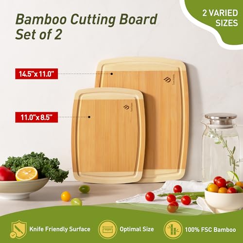 Bamboo Cutting Board Set Non Slip Feet Over Sink Brides Her Wedding Day Bridal Shower Engaged Engagement Hostess Couple Newly Wed House Christmas Married Future Mrs fiancee Unique Cool Gifts (2 Count)