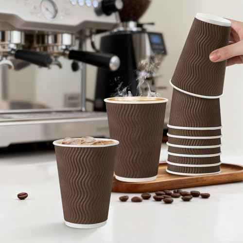 500 Pack 12 oz Insulated Disposable Paper Coffee Cups Brown (500 Count)