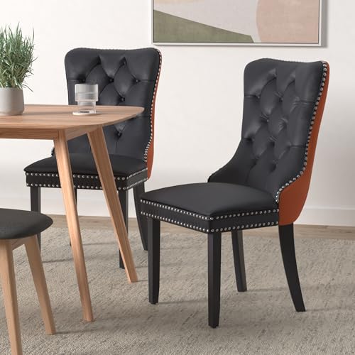 Orange Velvet and Black PU Upholstered Dining Chairs Set of 4 (4 Count)