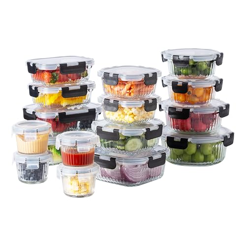 Premium 32 Pc. Borosilicate Glass Food Container Set with Dividers