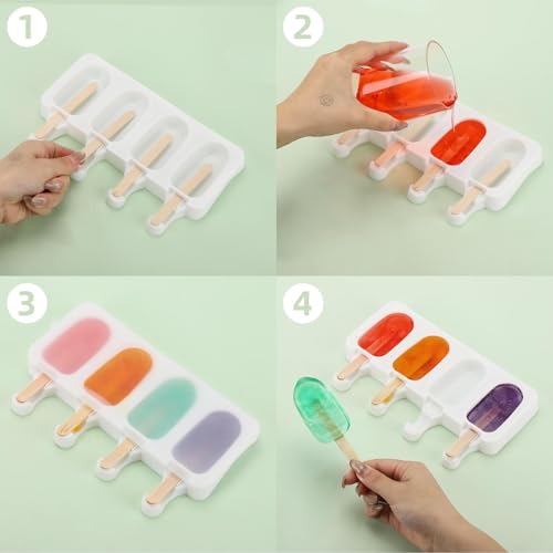 3 Set Small Popsicles Molds with Lids and 100 Pieces Wooden Popsicles Sticks (3 Count)