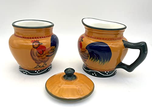Rooster Creamer and Sugar Bowl Set