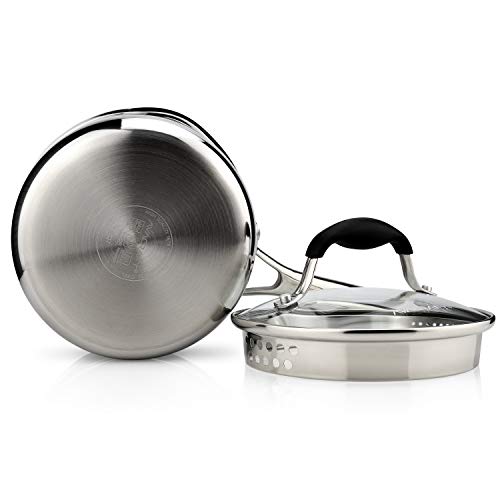 Tri Ply Stainless Steel Saucepan with Glass Strainer Lid