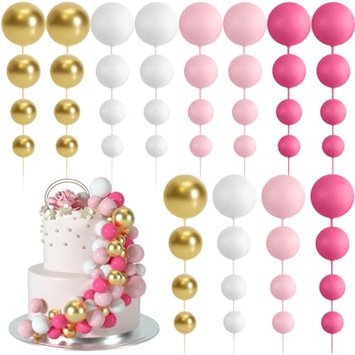 48 Pcs Balls Cake Topper Decorations Balloon Cupcake Toppers Foam Cake Topper Balls Cake Balls Decorations for Birthday Party Wedding Anniversary Cake Decorating (48 Count)