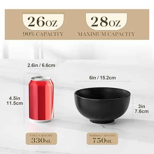26 Oz Black Ceramic Bowls Set of 6 (6 Count)