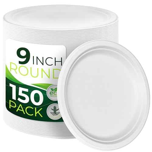 150pcs 100% Compostable 9in Paper Plates (150 Count)