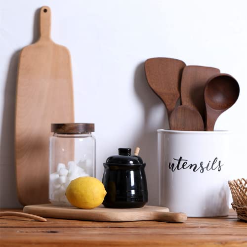 Ceramic Honey Jar with Lid and Dipper (12 Ounce)