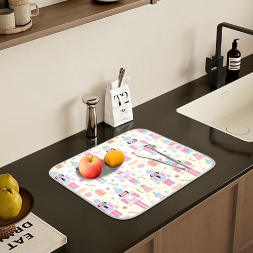Pink Nutcracker Christmas Dish Drying Mat for Kitchen Counter Absorbent Microfiber Large Drying Pad Dish mats for Kitchen Countertops 18 x 24 Inch