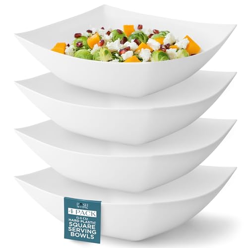 4 Pack Disposable White Plastic Serving Bowls Square Party Candy Use 64oz (4 Count)