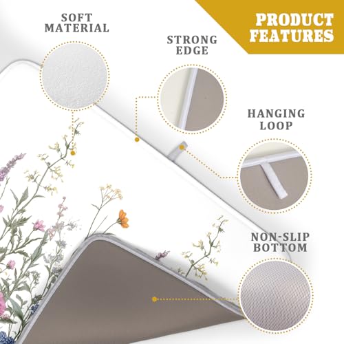 Flower Herbs Dish Drying Mat Botanical Plant Dishes Drainer Mat 18x24 inch Reversible Microfiber Drying Dish Pad for Kitchen Counter Decor