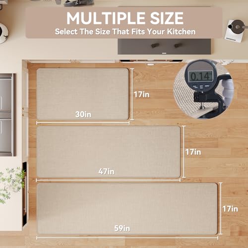 Kitchen Mat Kitchen Rugs Sets of 2 PCS Non Slip Beige 17"x30"+17"x47" (4.58 Sq Ft)