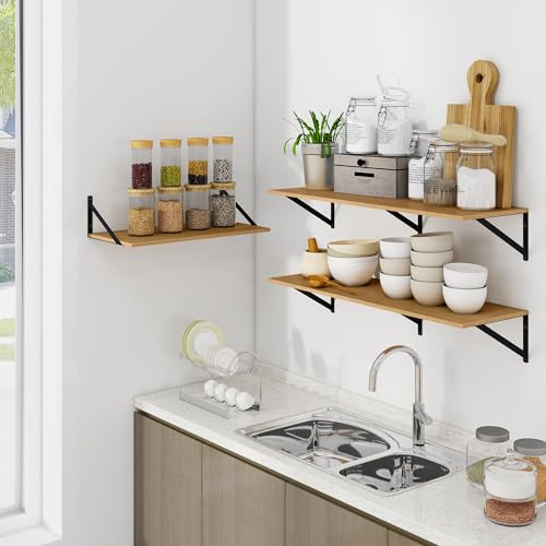 24W x 12D Deep Floating Shelves Set of 2 Oak (2 Count)