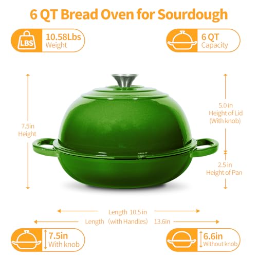 6QT Enameled Cast Iron Green Dutch Oven For Sourdough Bread Baking