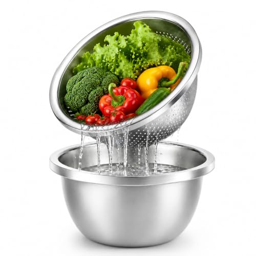 2QT Stainless Steel Colander and Mixing Bowl Set