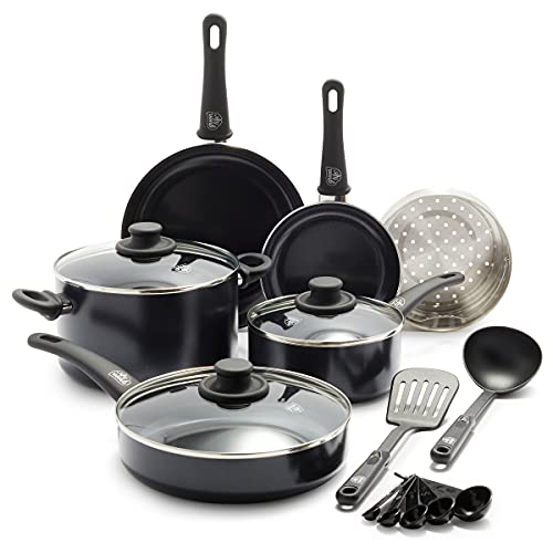 Soft Grip Healthy Ceramic Nonstick 12 Piece Kitchen Cookware Pots and Frying Sauce Saute Pans Set