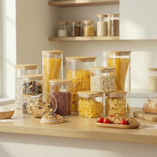 53 oz Square Glass Food Storage Containers with Airtight Bamboo Lids (4 Count)