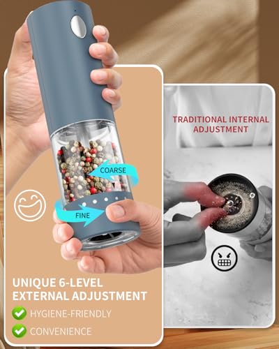 Electric Salt and Pepper Grinder Set Rechargeable Salt and Pepper Mills with Storage Base (2 Count)