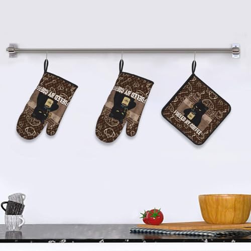 Vintage Cat Oven Mitts and Pot Holders Sets of 3 Retro Coffee Hot Pads (3 Count)