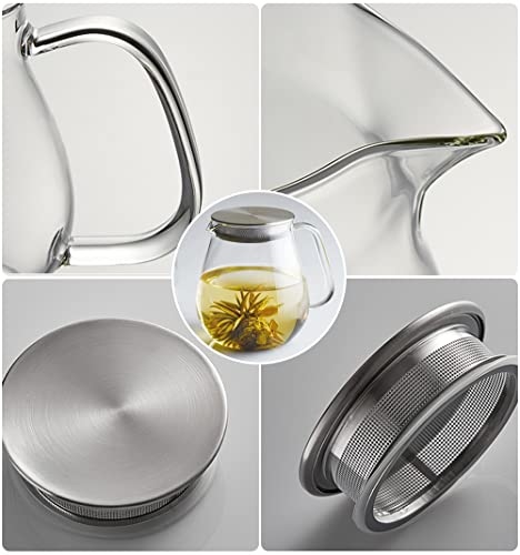 Glass Teapot with Removable Stainless Steel Filter Lid Stovetop & Microwave Safe Borosilicate Glass Kettle for Loose Leaf