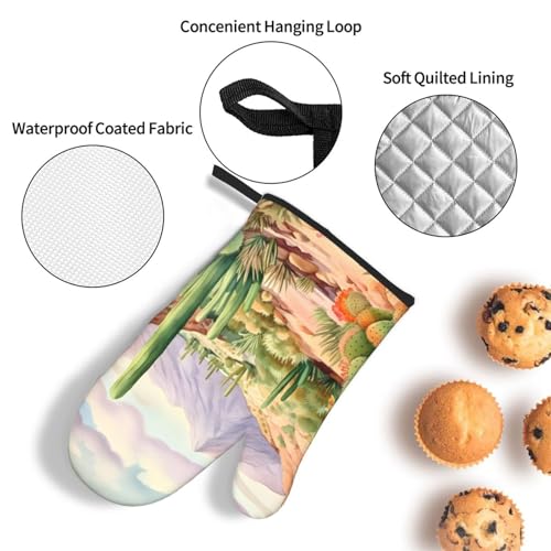 Desert Cactus Oven Mitts and Pot Holders Sets of 3 Heat Resistant Oven Gloves Hot Pads Non (4.33 Count)