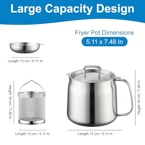 68oz Stainless Steel Oil Filter Pot with Deep Fryer Basket & Oil Strainer