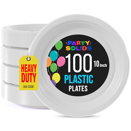 Sturdy White Plastic Plates 10" Party Plates 100 Pcs (100 Count)