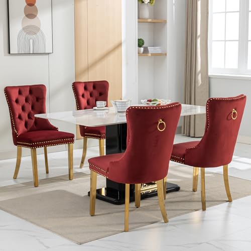 Wine Red Velvet Dining Chairs Set of 2 (2 Count)