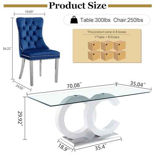 7 Piece Glass Dining Table Set for 6