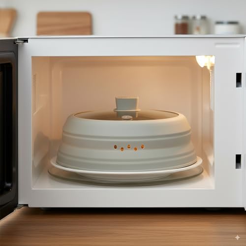 Microwave Splatter Cover Glass Microwave Cover for Food Collapsible Splatter Guard Lid with Silicone Handle for Pot Plate Bowl 10.8 Inch Gray