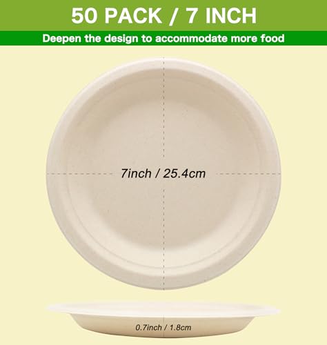 100% Compostable Disposable Paper Plates Heavy Duty Waterproof Plates (50 Count)