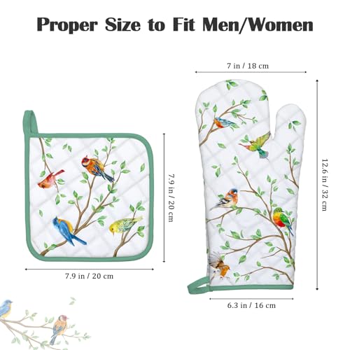 Bird Branch Oven Mitts and Pot Holders Sets 4Pcs (2 Count)