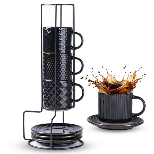 6 OZ Coffee Mugs with Saucer and Stand (4 Count)
