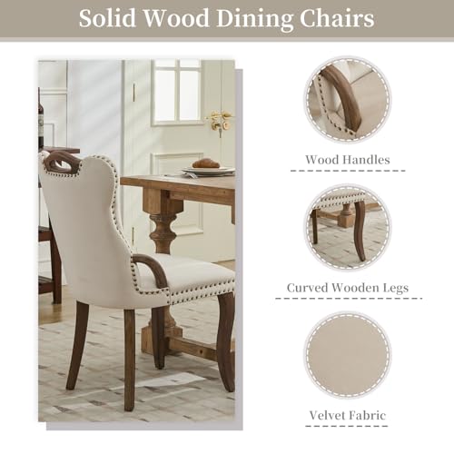 Beige Velvet Upholstered Dining Chairs Set of 4 (4 Count)