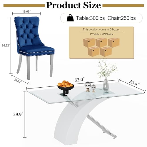 7 Piece Glass Dining Table Set for 6