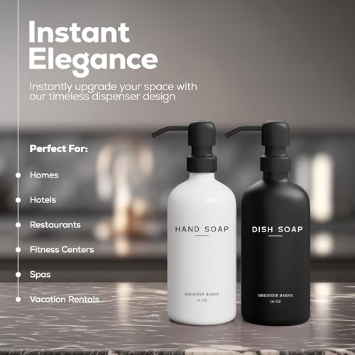 Luxury Glass Hand and Dish Soap Dispenser Set by Brighter Barns (2 Count)