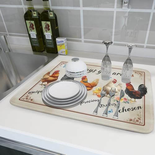 Farmhouse Rooster Dish Drying Mat