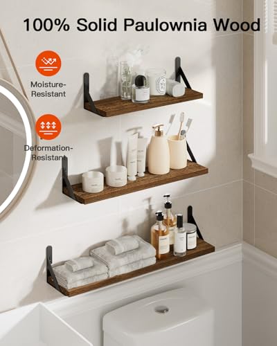 Amada Solid Paulownia Wood Wall Shelves (6 Count)